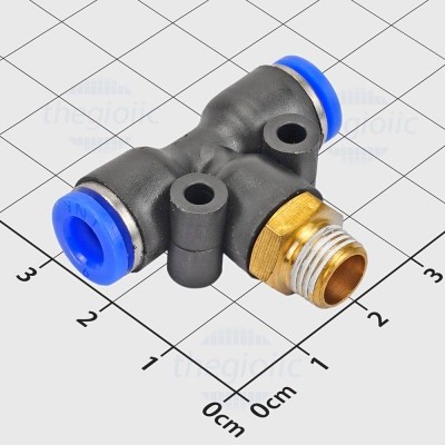 [3 ชิ้น]- PB6-01 T-Threaded Pneumatic Connector Tube 6mm ด้ายภายนอก 9.7mm, 1/8 นิ้ว