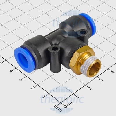 [2 ชิ้น]- PB10-02 T-Threaded Pneumatic Connector Tube 10 มม. ด้ายภายนอก 12.7 มม., 1/4 นิ้ว