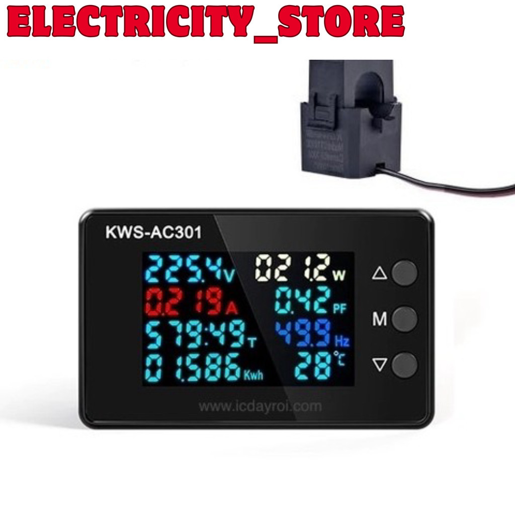 มิเตอร์ไฟฟ้า 100A KWS-AC301 8 ฟังก์ชั่น เซ็นเซอร์ชนิดแคลมป์สายไฟแยก