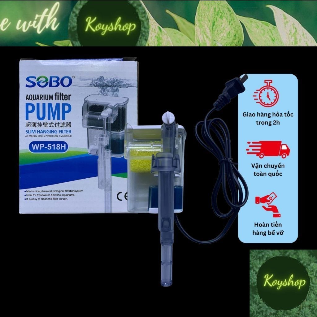 (G)BRUSH FILTER FOR BETTA POOL - Sobo Wp 518h กรองน้ําตกสําหรับถังปลาขนาดเล็ก 3.5w (พร้อมกรองสคัม)