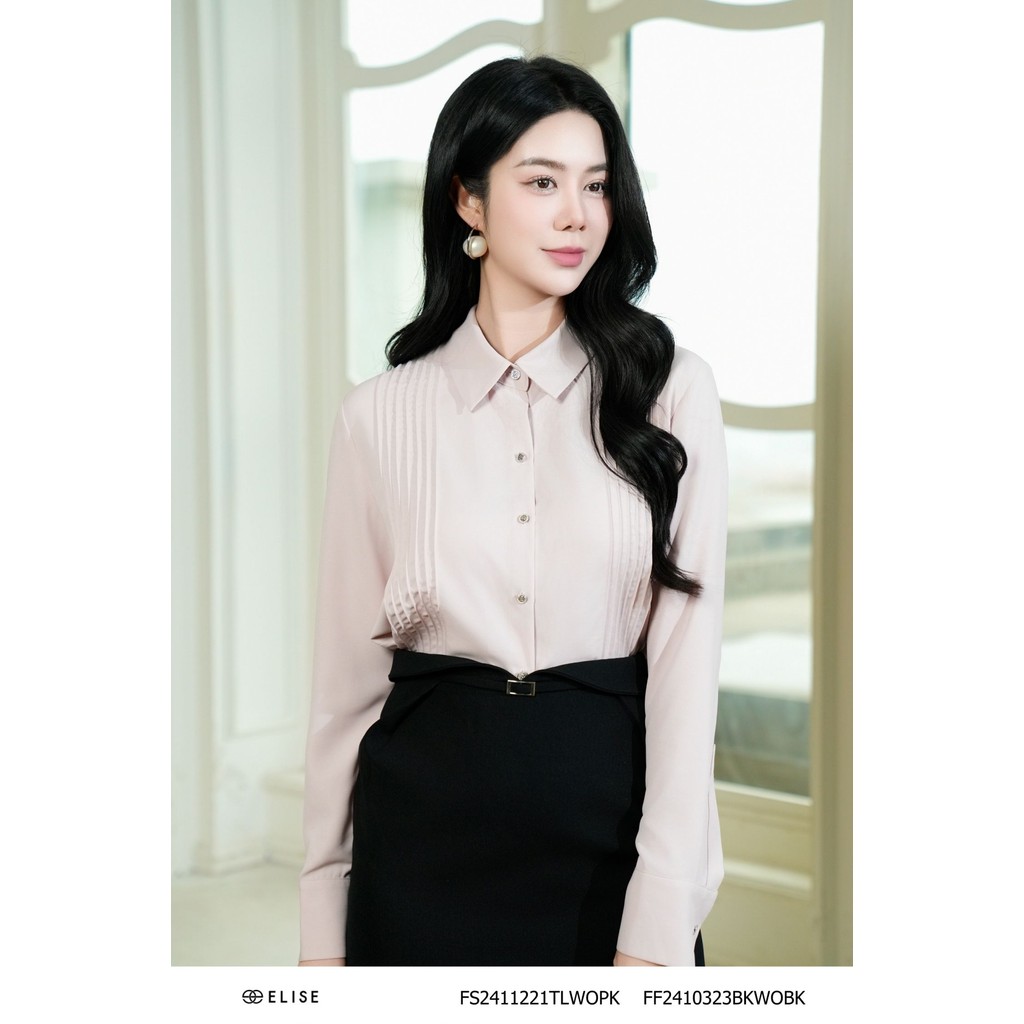 เสื้อเชิ้ตสีชมพูสีชมพูคอปกเยอรมันและตาสองชั้นที่ออกแบบมาโดย เอลิเซ่ เอฟเอส2411221TLWOPK (O2O)