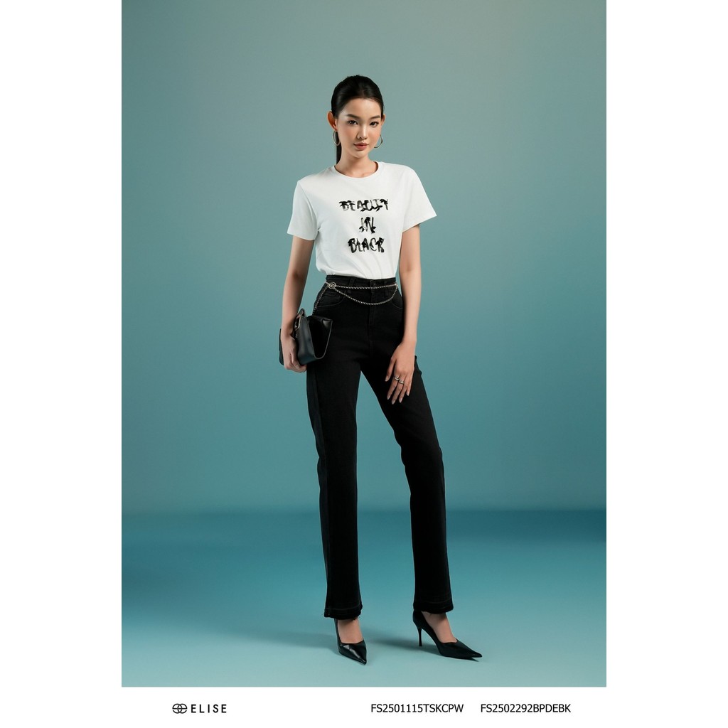 Elise FS กางเกงยีนส์สีดําชายพู่2502292BPDEBK (O2O)