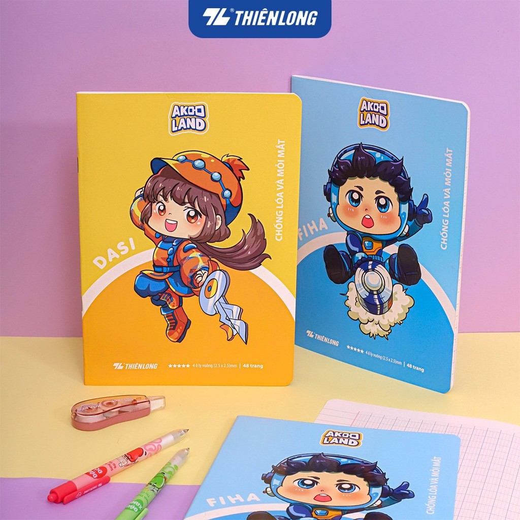 Combo 5/10 โน๊ตบุ๊คนักเรียนป้องกันแสงสะท้อน 48 หน้า 4 เหลี่ยม 2.5 มม. 100 แกรม Thien Long NB-115/AK 