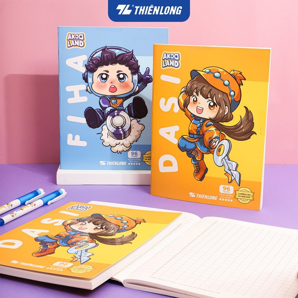 Combo 5/10 โน๊ตบุ๊คนักเรียนป้องกันแสงสะท้อน 96 หน้า 4 เหลี่ยม 2mm 100gsm Thien Long NB-117/AK - PB A