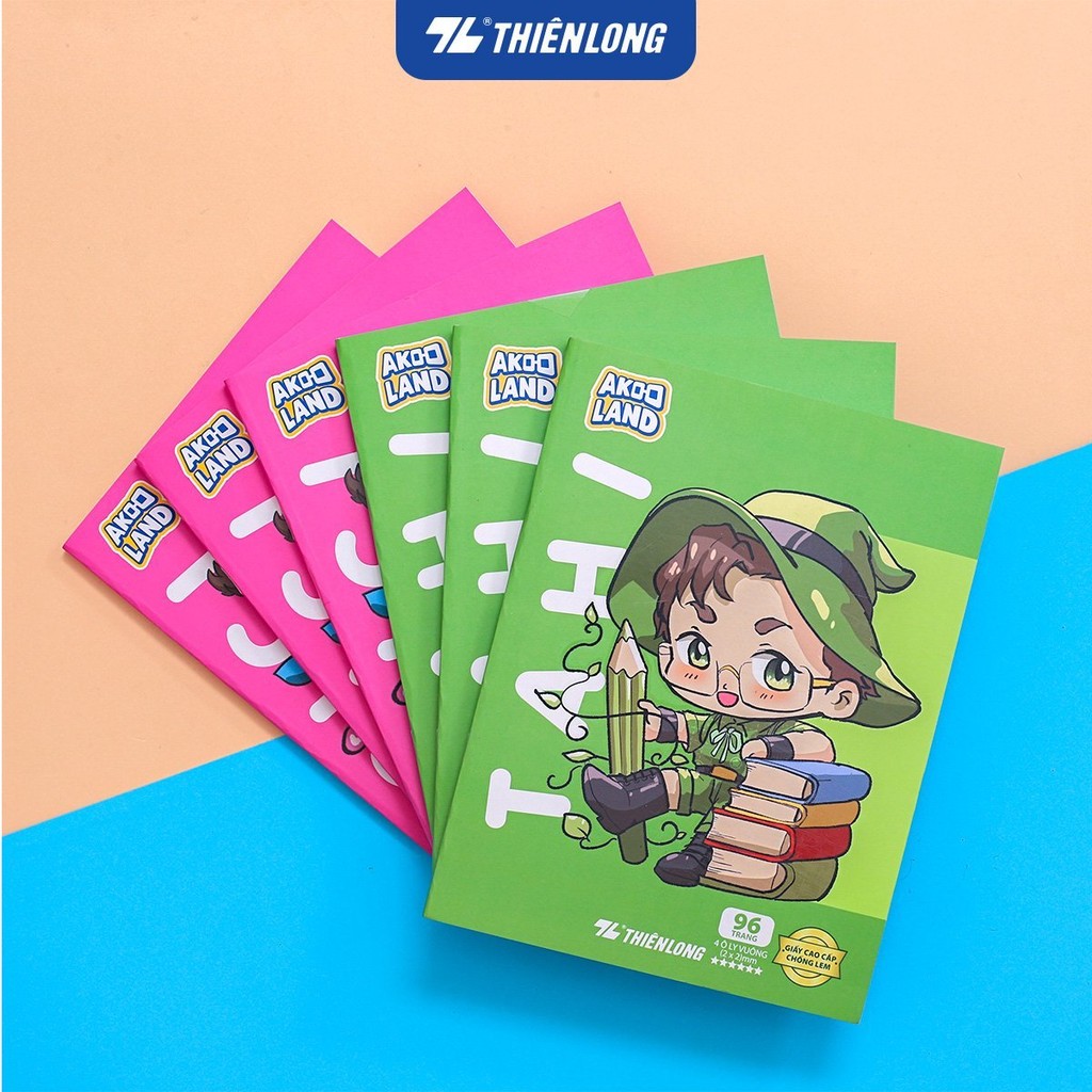 Combo 5/10 สมุดบันทึกนักเรียนป้องกันรอยเปื้อน 96 หน้า 4 เหลี่ยม 2 มม. 120gsm Thien Long NB-121/AK - 