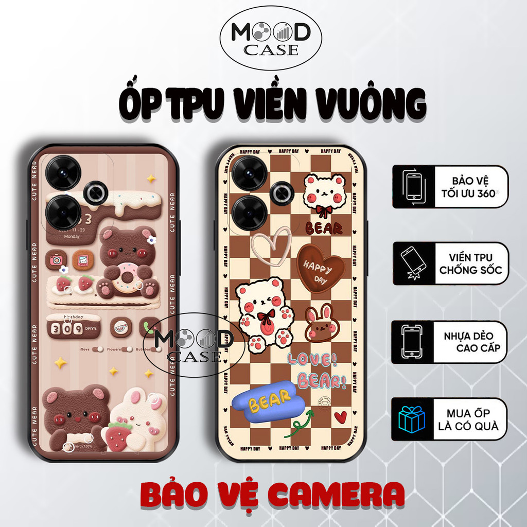 Redmi 13 Redmi 12 12r Turbo 3 5G Redmi Note 13R Redmi 13r 13C 5G เคสยืดหยุ่นพิมพ์ลายหมีน่ารัก