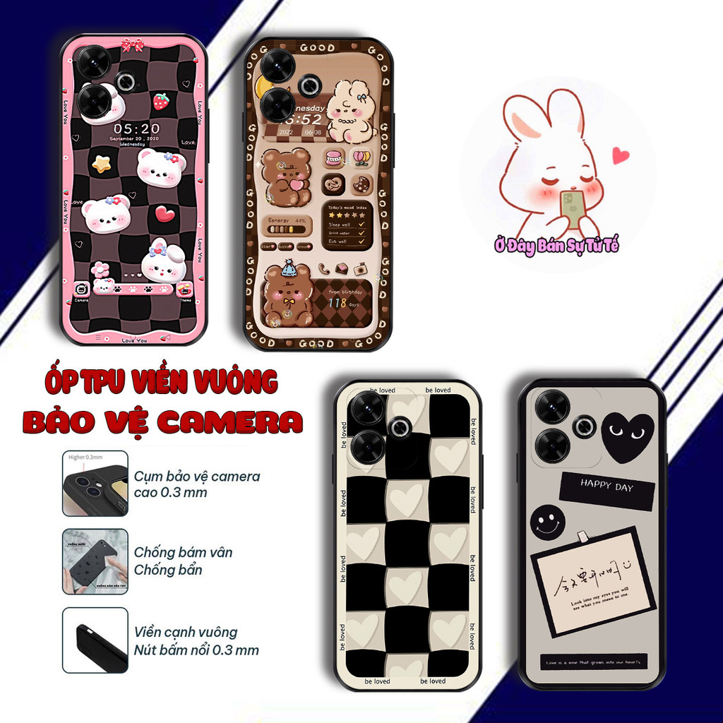 Redmi 13 Redmi 12 12r Turbo 3 5G Redmi Note 13R Redmi 13r 13C 5G ยืดหยุ่นกรณีน่ารักหัวใจหมีเค้กพิมพ์