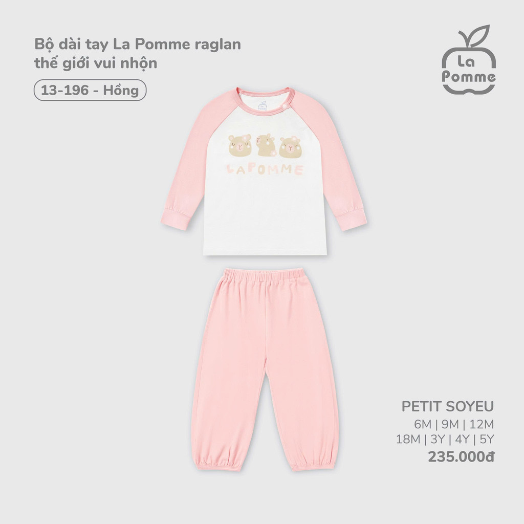 (6M-4Y) LAPOMME - ชุดแขนยาว La Pomme raglan Fun world - สีชมพู - SS25.T8A ZZ