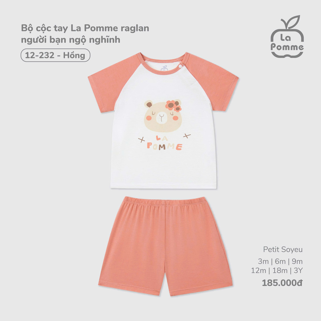 (9M-4Y) LAPOMME - ชุดแขนกุด La Pomme raglan เพื่อนตลก - สีชมพู - SS25.T7A ZZ