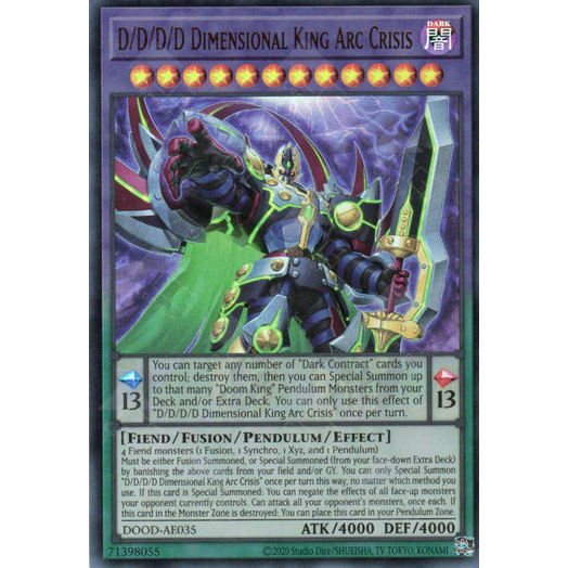 [ การ์ด Yugioh ของแท้ ] DOOD-AE035 D/D/D/D มิติ King Arc Crisis - หายากเป็นพิเศษ